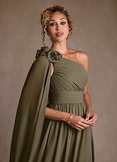 Azazie Lancaster Vestidos para mãe da noiva Vestido Salgueiro Verde de Chiffon de Linha A com Um ombro image4