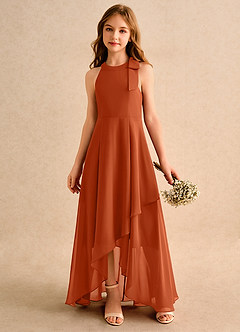 Azazie Boop Girls Formal Flower Girl Dresses Burnt Orange A-Line Bow Chiffon Dress image4