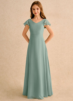 Azazie Nari Girls Formal Flower Girl Dresses Silver Sage A-Line with Sleeves Chiffon Dress image6