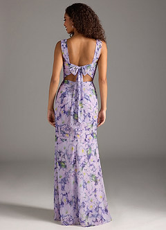Azazie Jesaphine Robes de demoiselle d'honneur Robe Fourreau en Mousseline de soie Arc Lilas En Fleurs image2