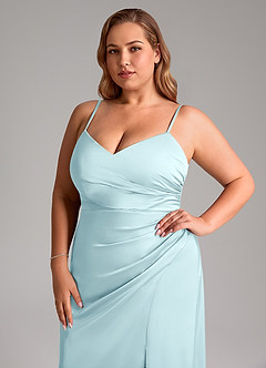 Azazie Azuree Brudtärnklänningar Klä av A-Linje i Stretch Satin Plisserad Molnblått image14