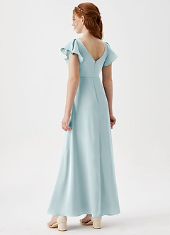 Azazie Omari Junior Sea Glass A-Line Pleated Stretch Satin Dress image2