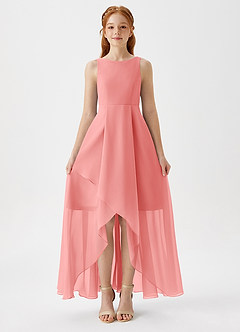 Azazie Lizette Junior Robe Trapèze en Mousseline de soie Plissée Corail image3