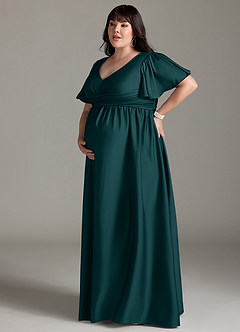Azazie Verna Maternity Bridesmaid Dresses A-Line Ruched Stretch Satin Floor-Length Dress image14