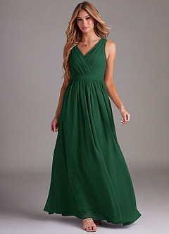Azazie Kingsley Bridesmaid Dresses Dark Green A-Line Lace Chiffon Dress image3