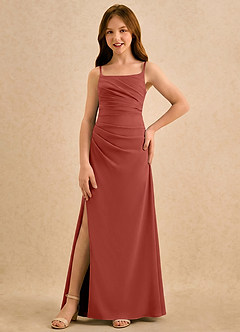Azazie Cannoli Girls Formal Blumenmädchenkleider A-Linie Plissee Chiffon Kleid Terrakotta image5