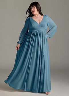Azazie Norah Bridesmaid Dresses Bermuda A-Line V-Neck Long Sleeve Chiffon Dress image8