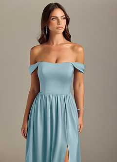 Azazie Calianna Bridesmaid Dresses Moody Blue A-Line Off the Shoulder Stretch Satin Convertible Dress image4