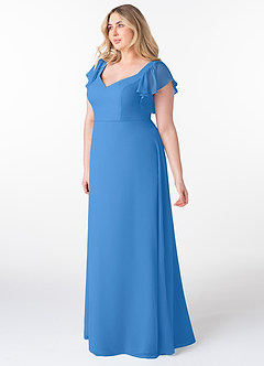 Azazie Syenna Jurken voor bruidsmeisjes Jurk van Chiffon met A-Lijn Ruches Blauwe Gaai image8