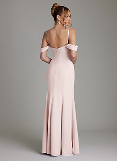 Azazie Karmela Bridesmaid Dresses Blushing Pink A-Line Off the Shoulder Chiffon Dress image2