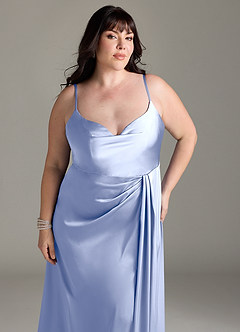 Azazie Brielle Bridesmaid Dresses Ice A-Line Cowl Spaghetti Straps Stretch Satin Dress image11