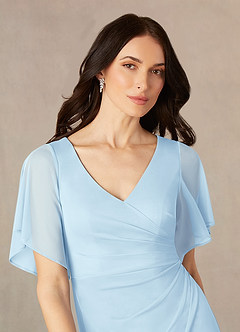 Azazie Selah Mother of the Bride Dresses Sky Blue A-Line V-Neck ruched Mesh Dress image3