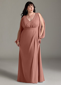 Azazie Matilda Bridesmaid Dresses Cedar Rose A-Line Long Sleeve Chiffon Dress image13
