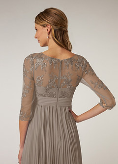 Azazie Tutu Mother of the Bride Dresses Taupe A-Line Boatneck Lace Chiffon Dress image6