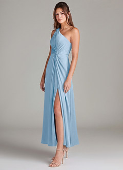 Azazie Brooke Suknie dla druhen Linia A Jedno ramię Satyna elastyczna Długość kostki Sukienka image5