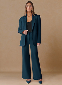 front Marina Dark Navy Refined Weave Straight-Leg Pants