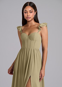 Azazie Denisse Bridesmaid Dresses Moss Green A-Line Ruched Chiffon Dress image6