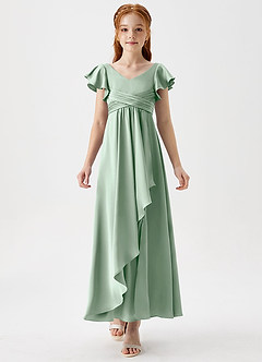 Azazie Omari Junior Robe Trapèze en Satin extensible Plissée Agave image5