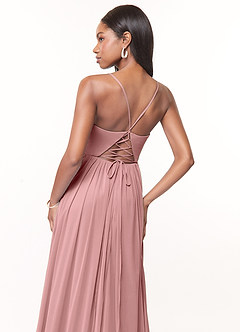 Azazie Marsol Abiti da Damigella Abito A-Line in Maglia Corsetto Rosa Polverosa image4