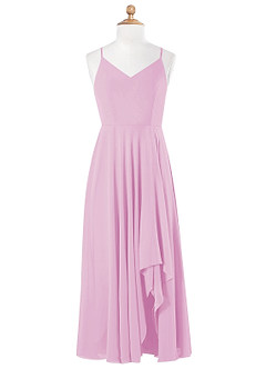 Azazie Collette Junior Vestido de Rosa Caramelo de Gasa de Corte En A con Volante image5