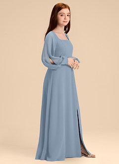 Azazie Bondi Junior Dusty Blue A-Line Blouson Chiffon Dress image4