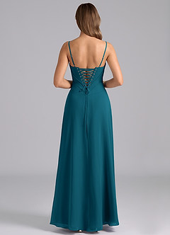 Azazie Valentine Bridesmaid Dresses Ink Blue A-Line Corset Chiffon Dress image2
