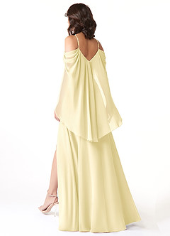 Azazie Cienna Vestidos de damas de honor Vestido de Sorbete De Limón de Gasa de Corte en A con Manga larga image5