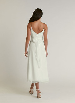 Azazie Kali Wedding Dresses Cream A-Line V-Neck Pleated Crinkle Chiffon Dress image2