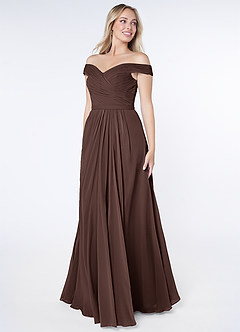 Azazie Audrianna Final Sale Burgundy A-Line Off-The-Shoulder Gathered Chiffon Convertible Dress image2
