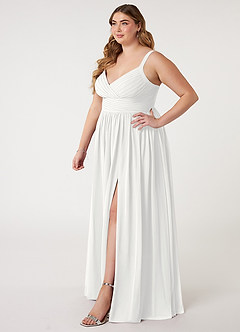 Azazie Chanel Brautjungfernkleider A-Linie Plissee Chiffon Kleid Weiß image3