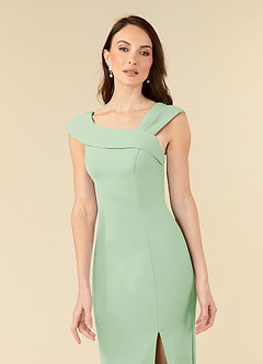 Azazie Ellen Mother of the Bride Dresses Dusty Sage Sheath Side Slit Stretch Crepe Dress image5