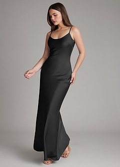 Azazie Ambra Bridesmaid Dresses Black Mermaid Pleated Stretch Satin Dress image3