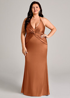 Azazie Valerie 신부 들러리 드레스 인어 주름진 스트레치 새틴 바닥 길이 드레스 image7