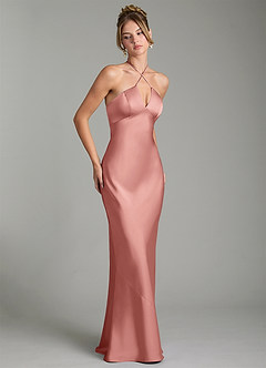 Azazie Camille Robes de demoiselle d'honneur Robe Fourreau en Satin extensible Fente Latérale Rosette image3