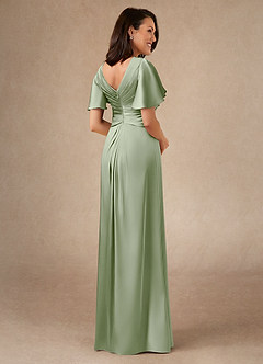 Azazie Emmeline Mother of the Bride Dresses Dusty Sage A-Line Pleated Stretch Satin Dress image2
