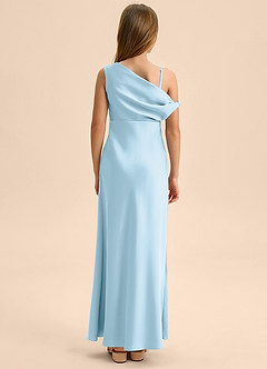 Azazie Emerson Junior Robe Fourreau en Satin extensible Épaule décolletée Bleu Ciel image2