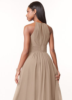 Azazie Bonnie Brautjungfernkleider A-Linie Schlüsselloch Gerüscht Chiffon Kleid Taupe image4