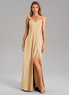 Azazie Everett Abiti da Damigella Abito A-Line in Raso Elasticizzato Oro image3