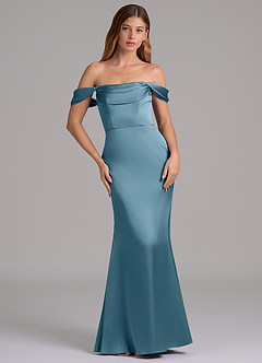 Azazie Miley Abiti da Damigella Abito Convertibile Sirena in Raso Elasticizzato a Spalla Scoperta Bermuda image3