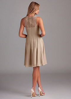 Azazie Vina Bridesmaid Dresses Taupe A-Line Lace Chiffon Dress image2