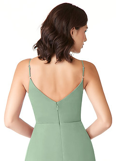 Azazie Evalin Jurken voor bruidsmeisjes Jurk van Mesh met A-Lijn V-hals geplooid Matcha image6