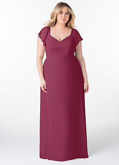 Azazie Syenna Robes de demoiselle d'honneur Robe Trapèze en Mousseline de soie Rayé Mûre image6