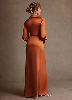 Azazie Jacinta Mère de la mariée Robes Robe Fourreau en Satin extensible Plissée Cannelle image3