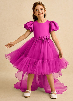 Azazie Cocoa vestidos de niña de las flores Vestido de Fucsia de Tul de Princesa con Plisado image2