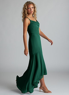 Azazie Summer Bridesmaid Dresses Emerald Mermaid Scoop Cowl Chiffon Dress image3