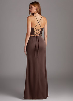 Azazie Brookelle At-home Try On Dresses Agave Sheath Sweetheart Corset Stretch Satin Dress image3