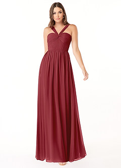 Azazie Dionne Bridesmaid Dresses Pomegranate A-Line Corset Chiffon Dress image1