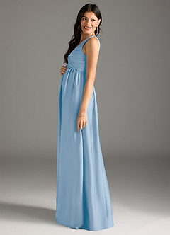 Azazie Yetta Maternity Bridesmaid Dresses A-Line Pleated Stretch Satin Floor-Length Dress image4
