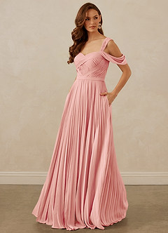 Christian Siriano Bridal for Azazie 1013 Brautjungfernkleider A-Linie Schulterfrei Chiffon Kleid Rosettenrosa image1