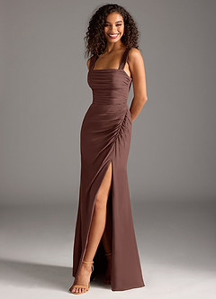 Azazie Jesaphine Bridesmaid Dresses Espresso Sheath Bow Chiffon Dress image1